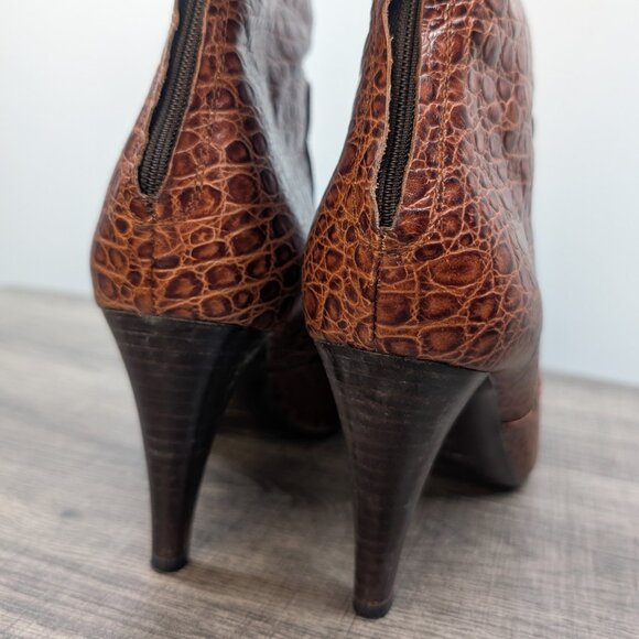 Cole Haan Nydia Cognac Crocodile Style‎ Boots Size 8.5 Heeled Zipper Fall Autumn - Picture 5 of 7
